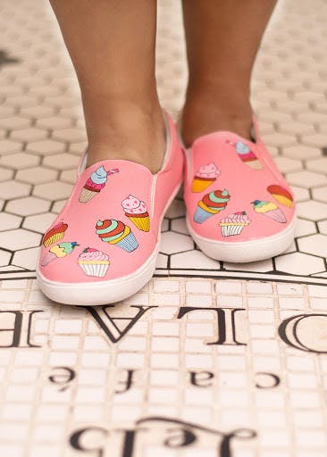 Cupcake Print Baby Pink Slip-Ons