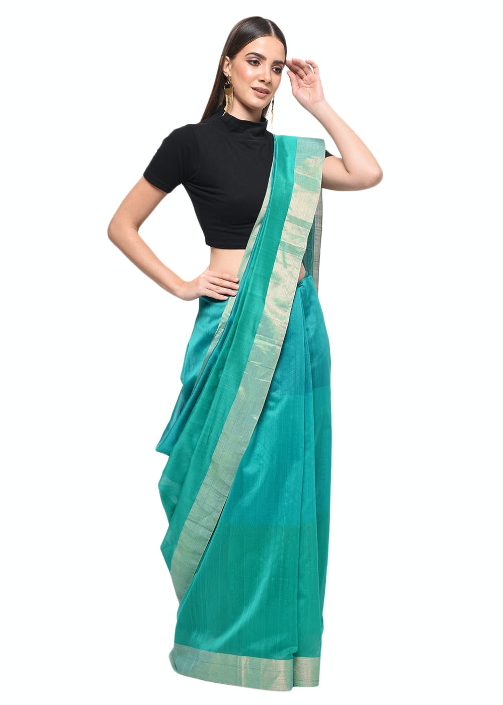 Seagreen Chanderi Cotton Silk Shaded Woven Saree