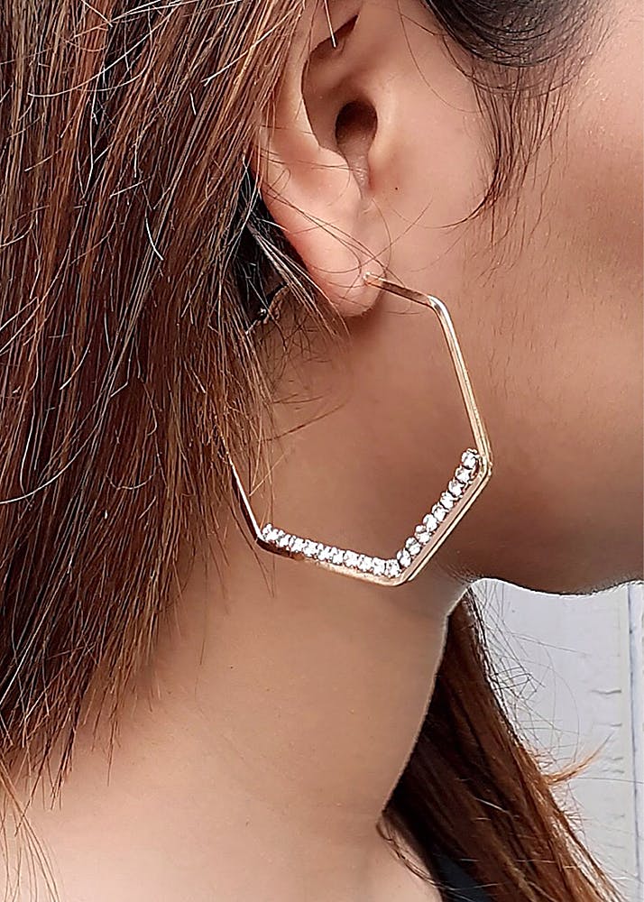 Geometric Hexagon Textured Golden Statement Hoop Earring – Neshe Fashion  Jewelry