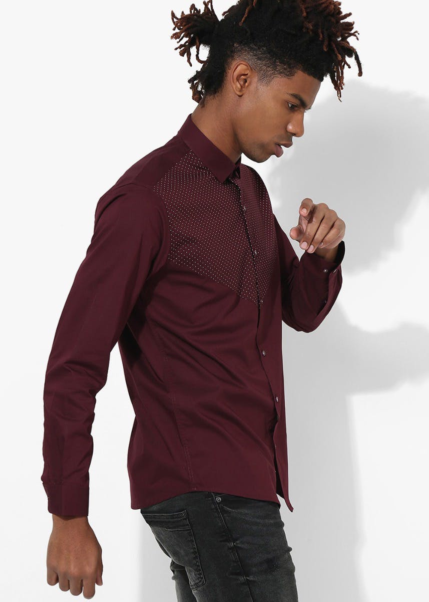 Get Dotted Yoke Detail Maroon Shirt at ₹ 599 | LBB Shop