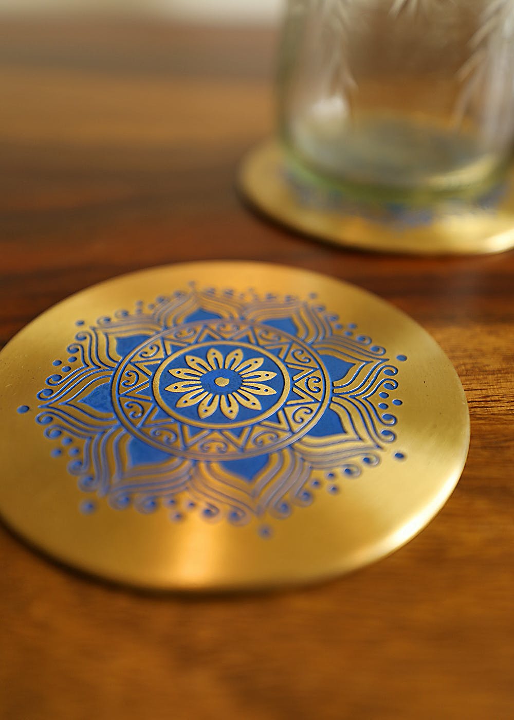 Gold Utsav Brass Coasters (Set of 2) Design by Nakshikathaa at