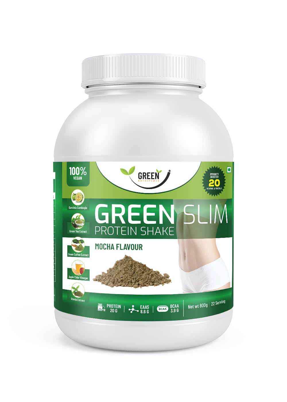 Get Green Slim Plant Protein Shake Powder - Mocha - 800gm at ₹ 1599 ...