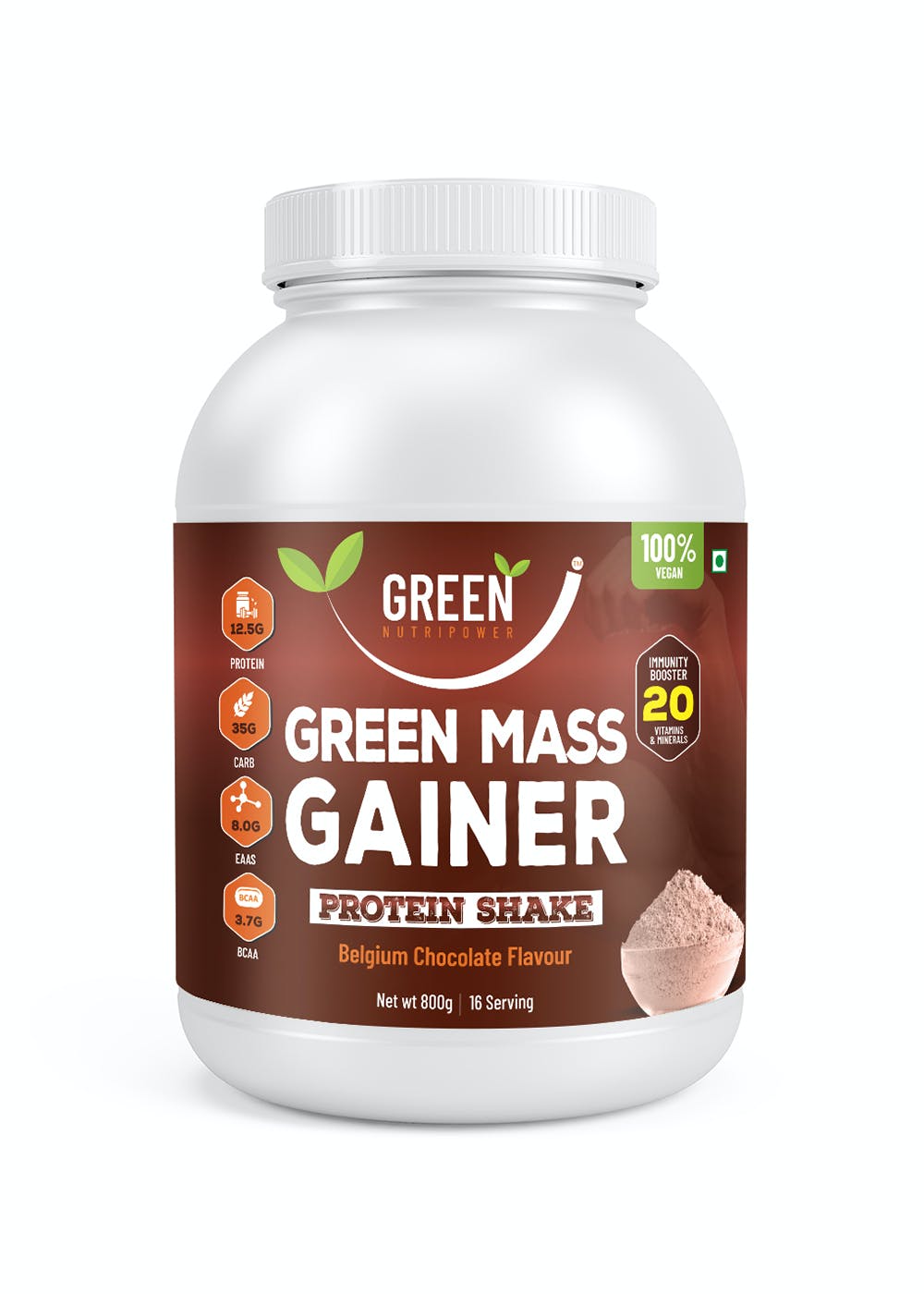Green Mass Gainer Protein Shake Powder - Belgium Chocolate - 800gm