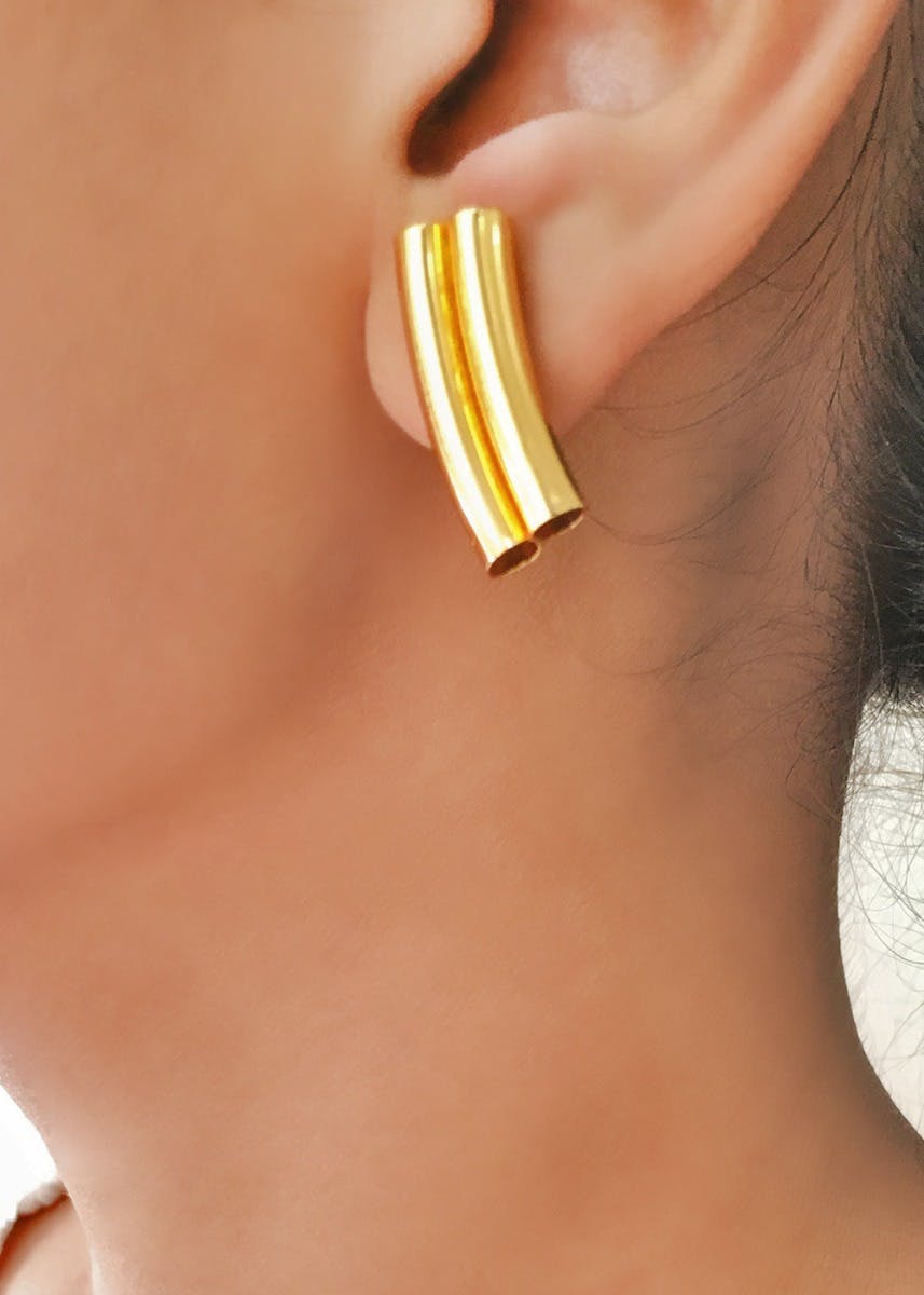Gold-Plated Bamboo Stick Earrings 