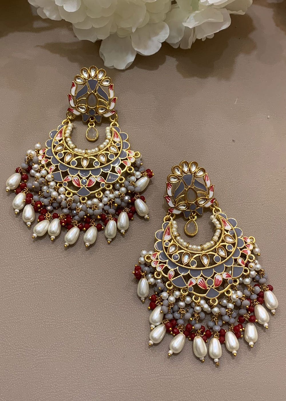 Get Grey Meenakari Fusion Earrings at ₹ 550 | LBB Shop