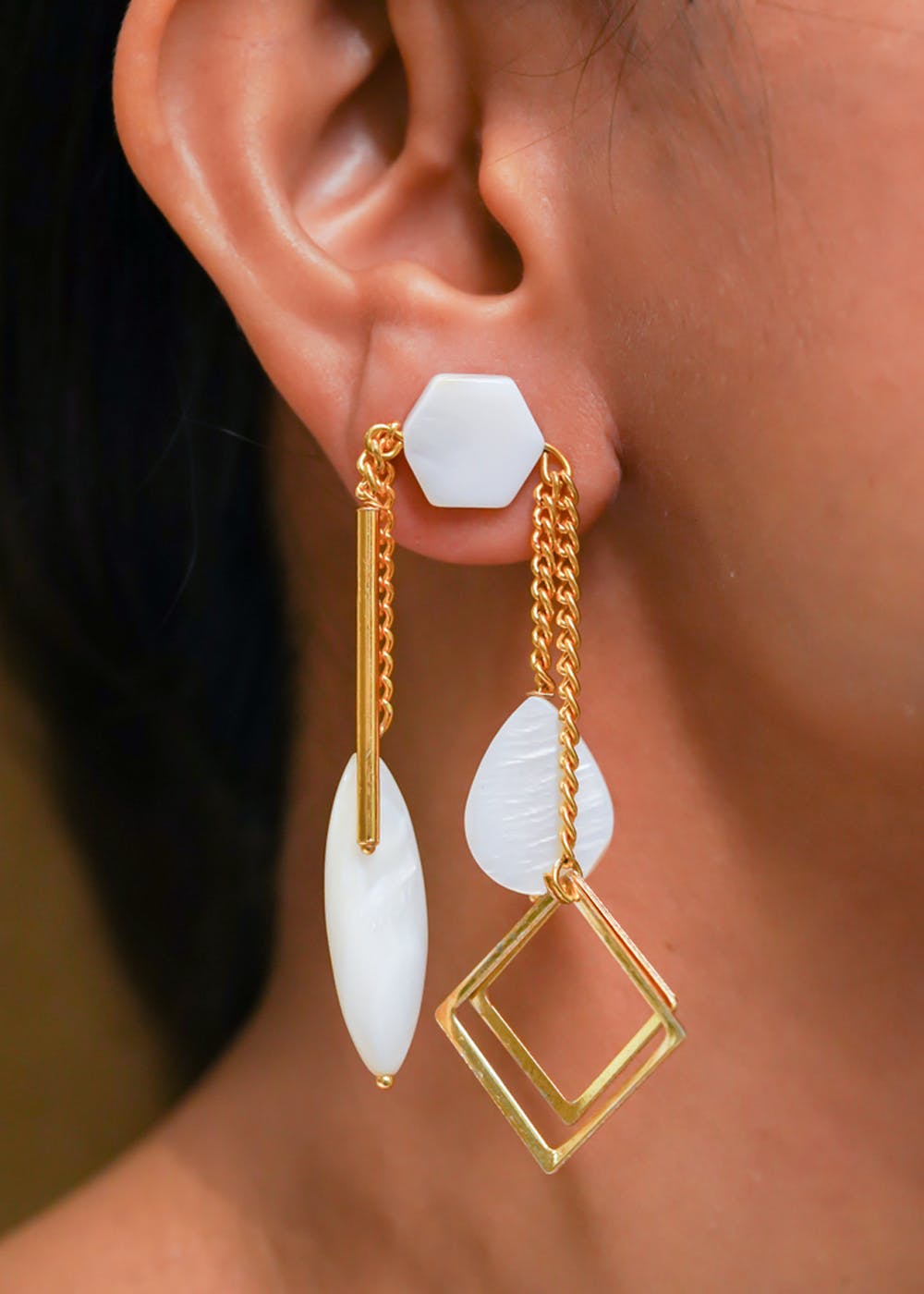 Get Geometric White Stone Detail Gold Chained Earrings at ₹ 499 LBB Shop