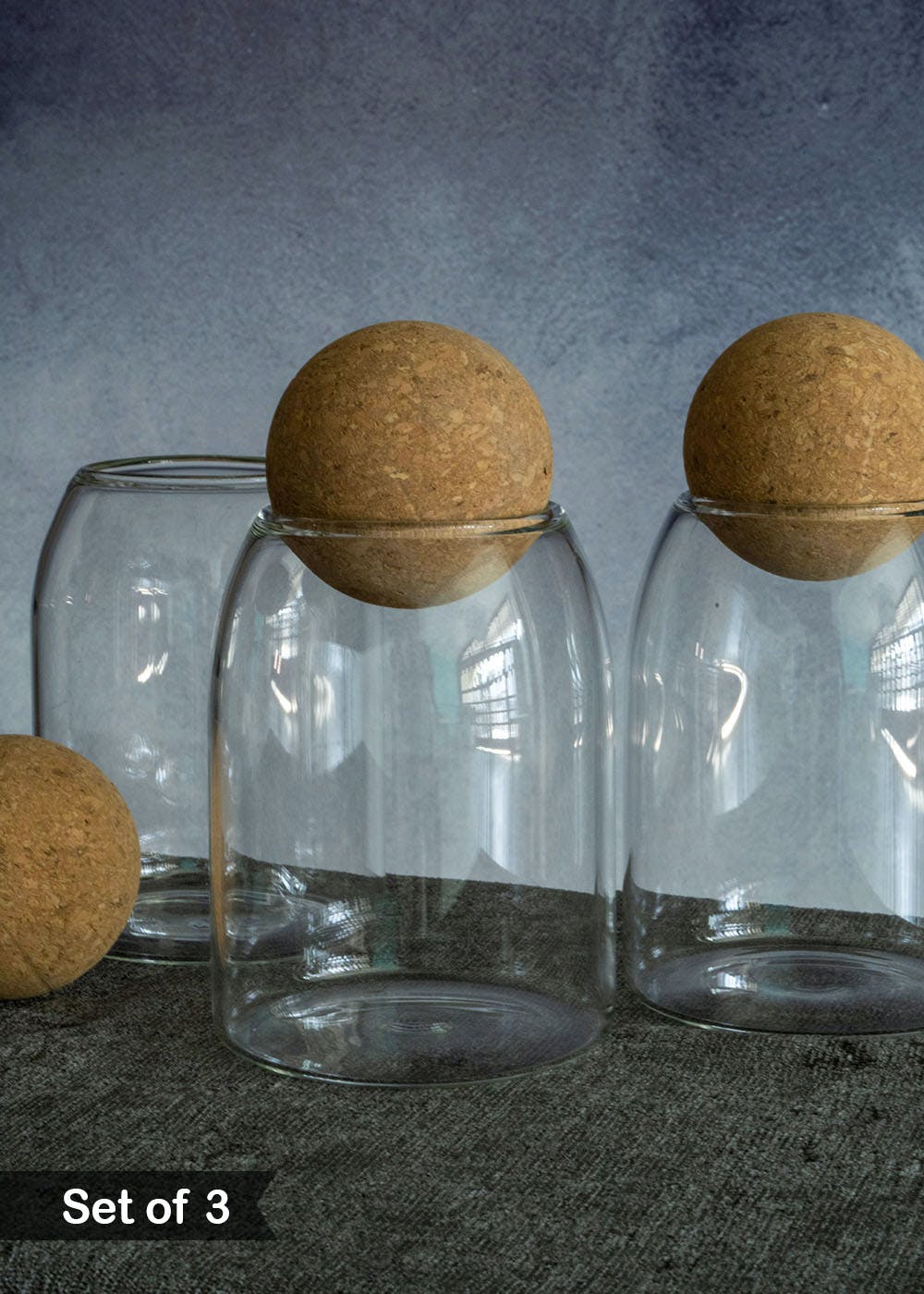 Get Glass Storage Jar With Cork Ball Lid Set Of 3 at ₹ 1140 LBB Shop