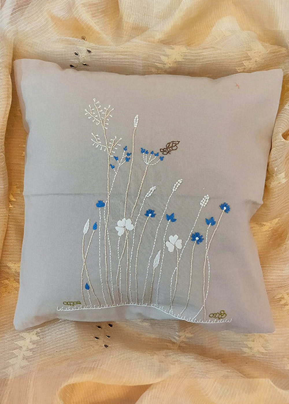 Eshna Blue Ladder Cushion Cover with Soof Hand Embroidery main image 0