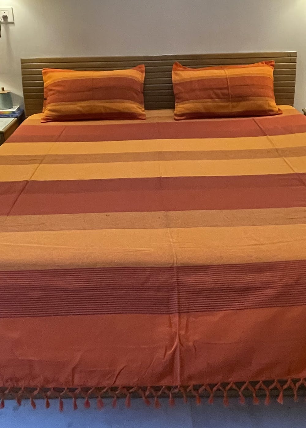 Get Handloom Khadi Cotton Ribbed Bedsheet Orange at ₹ 950 LBB Shop