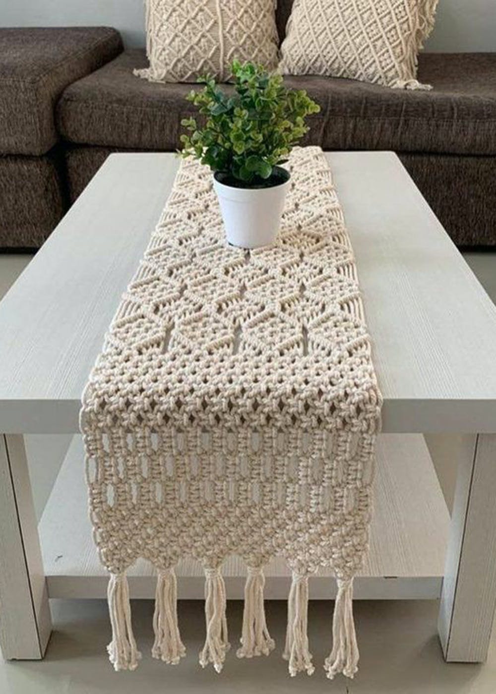 Get Cotton Knitted White Macrame Table Runner at ₹ 1275 LBB Shop