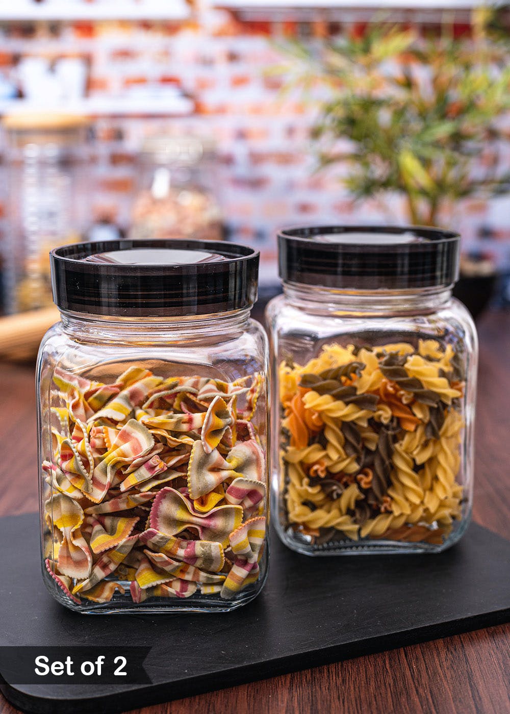 Get Glass Square Jar With Black Lid Set Of 2 at ₹ 613 LBB Shop