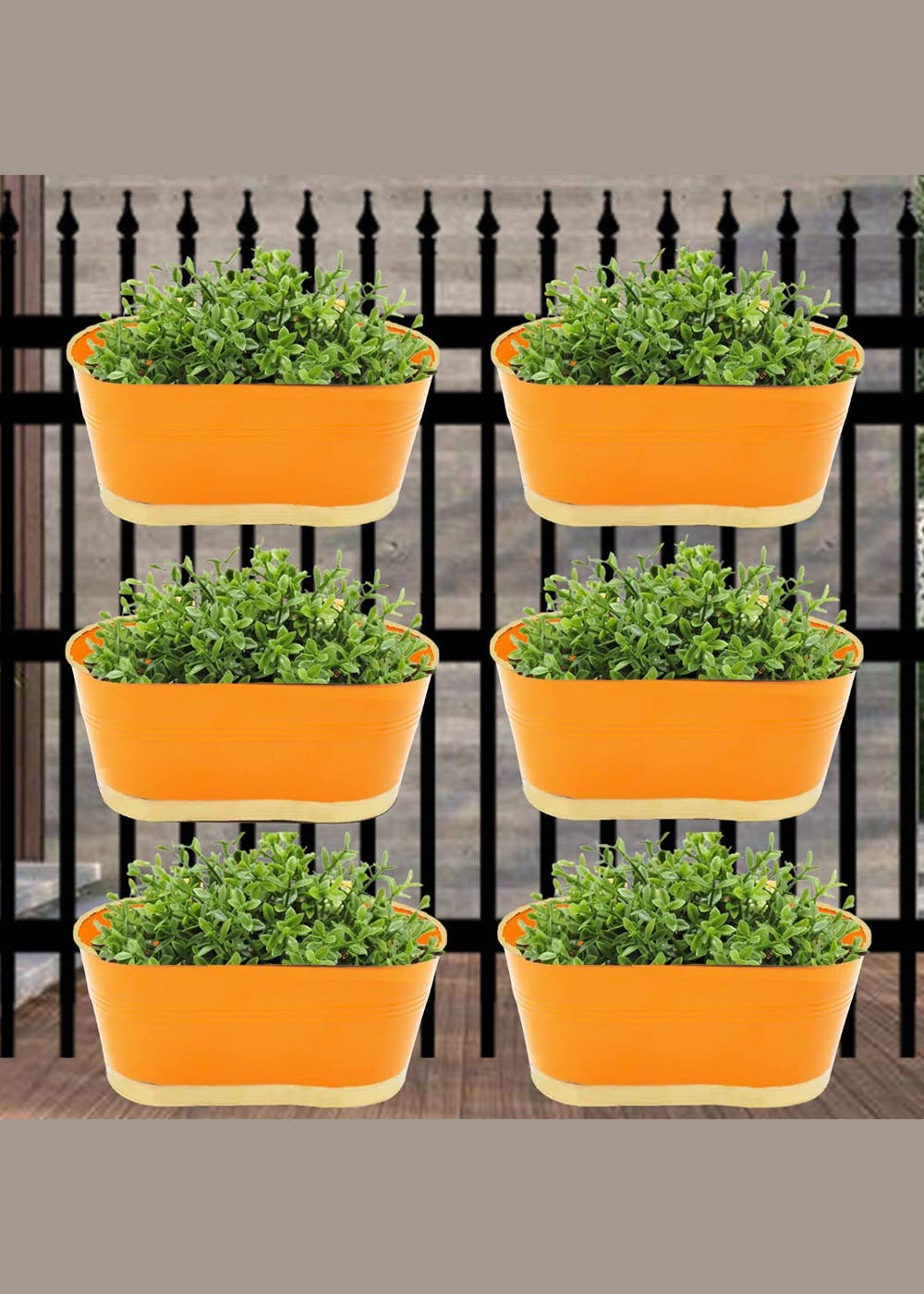 Get Orange Oval Balcony Railing Planter With Detachable Handle Set Of
