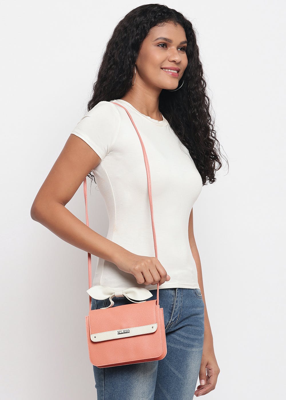 Get Peach Stylish Top Bow Sling Bag at ₹ 1379 LBB Shop