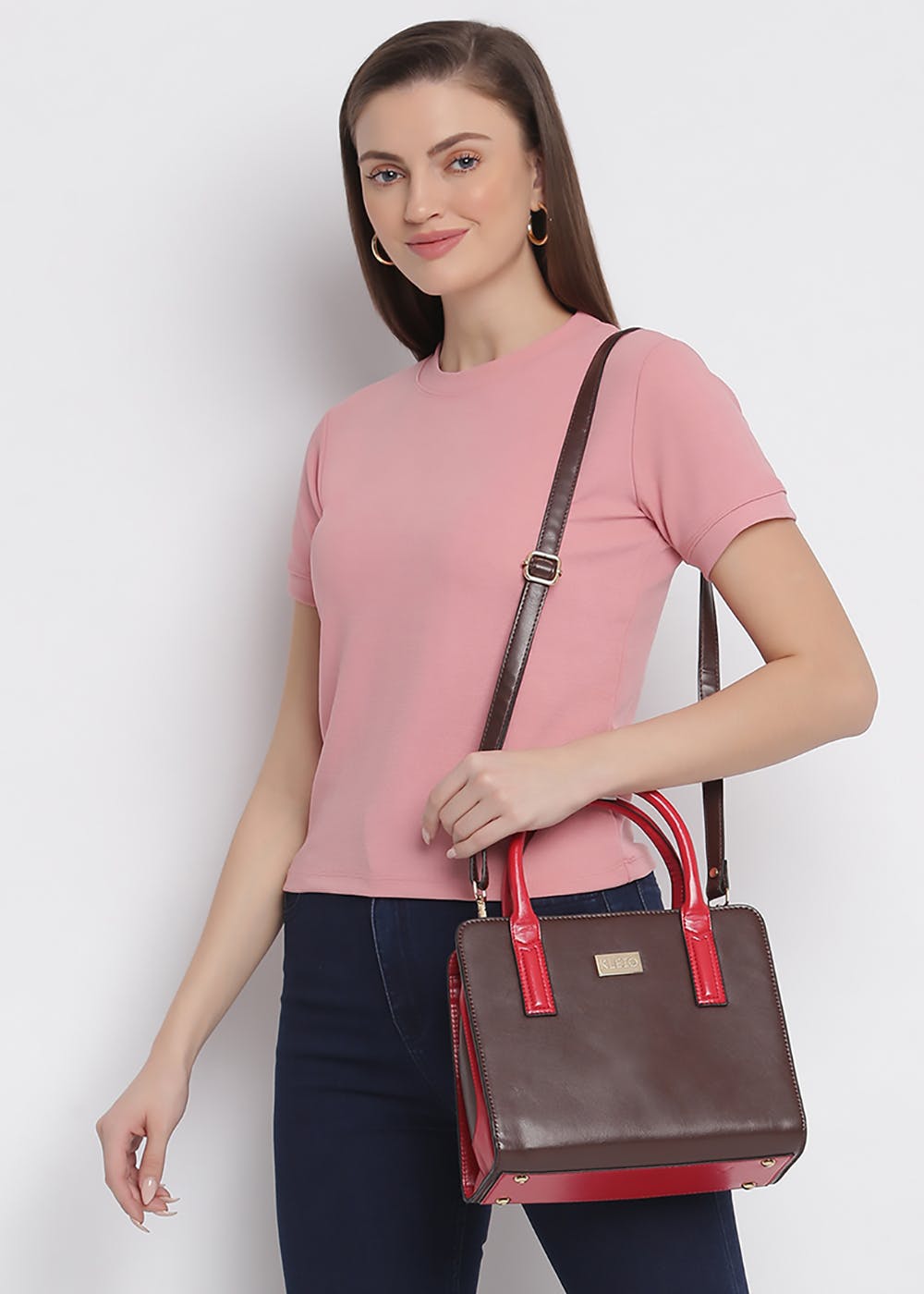 Get Structured Dual Color Satchel Handbag at ₹ 1824 LBB Shop