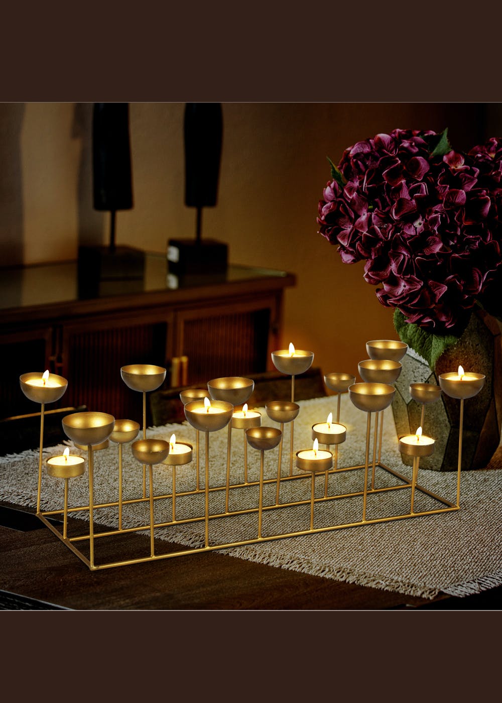 Get Rectangular Tea Light Holder In Gold Color For Multiple T Lights at ...