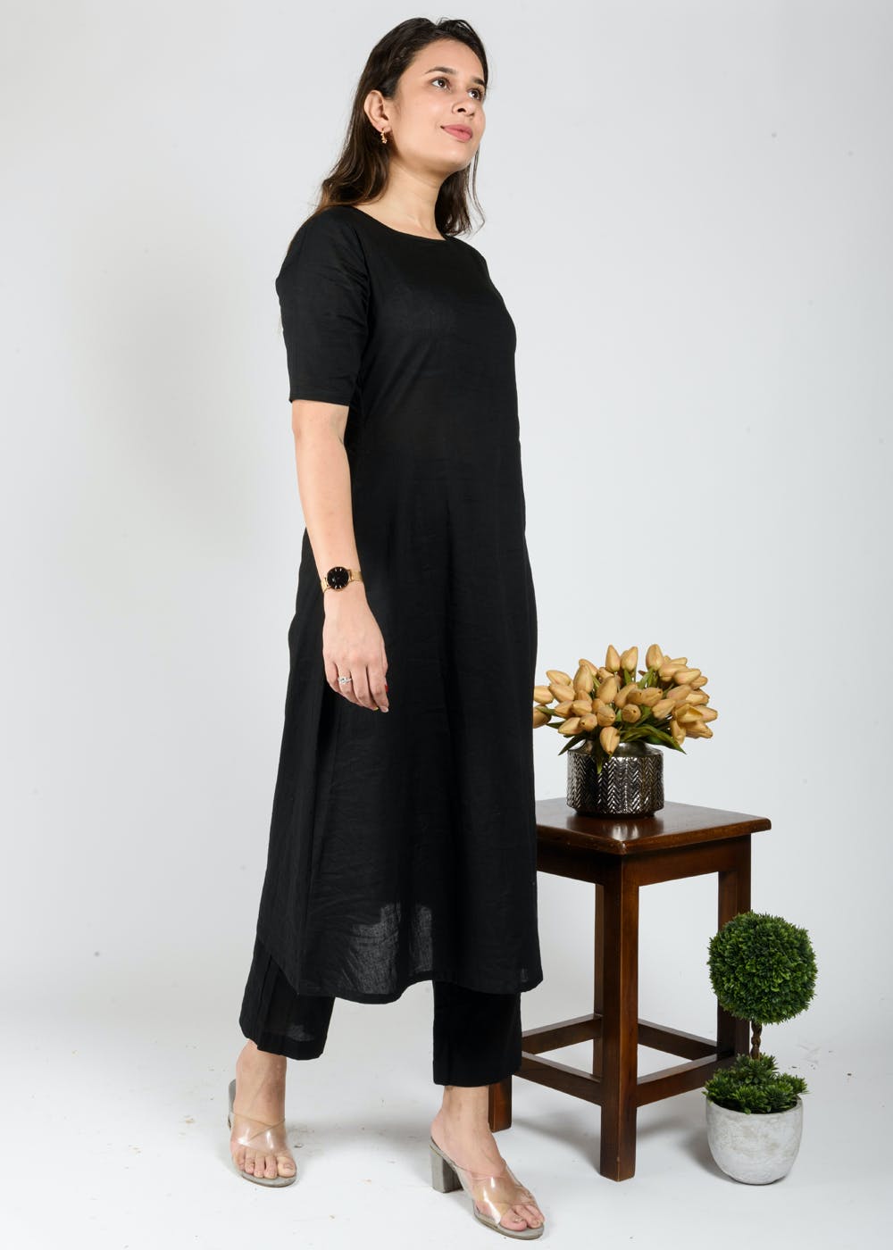 Pakistani Salwar Kameez Kurti Palazzo Pant Set Straight A-line Black Dress  New | eBay