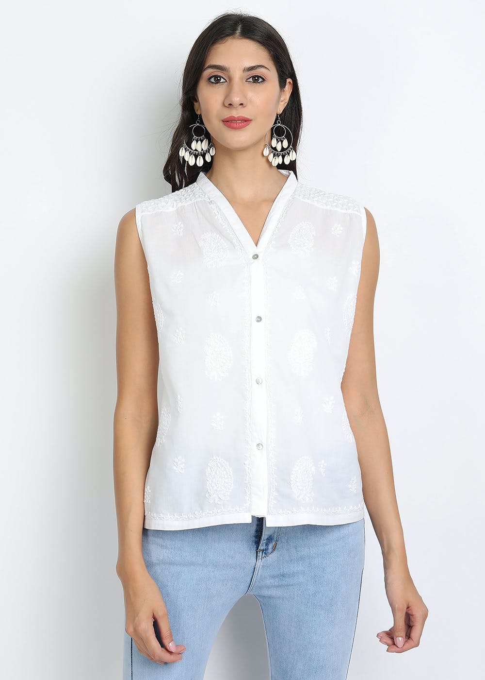 Half White Sleeveless Kurti for Women | S3 Fashions