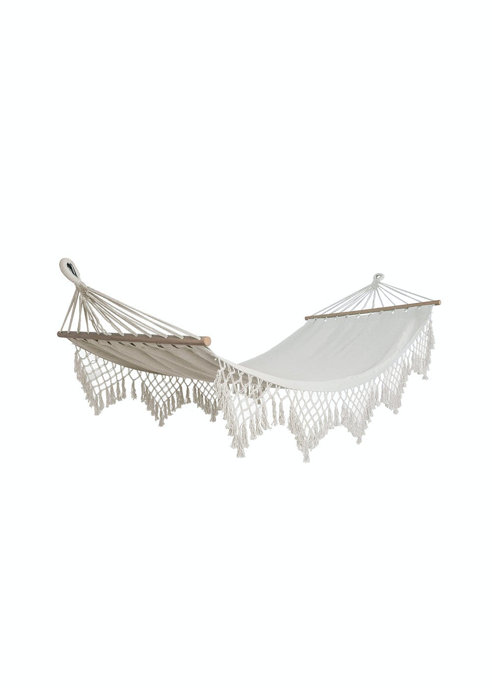 Natural Sling Hammock With Decorative Fringes, 115 Kg Weight Capacity (Single Person Use, 90W X 335L Cm Long)
