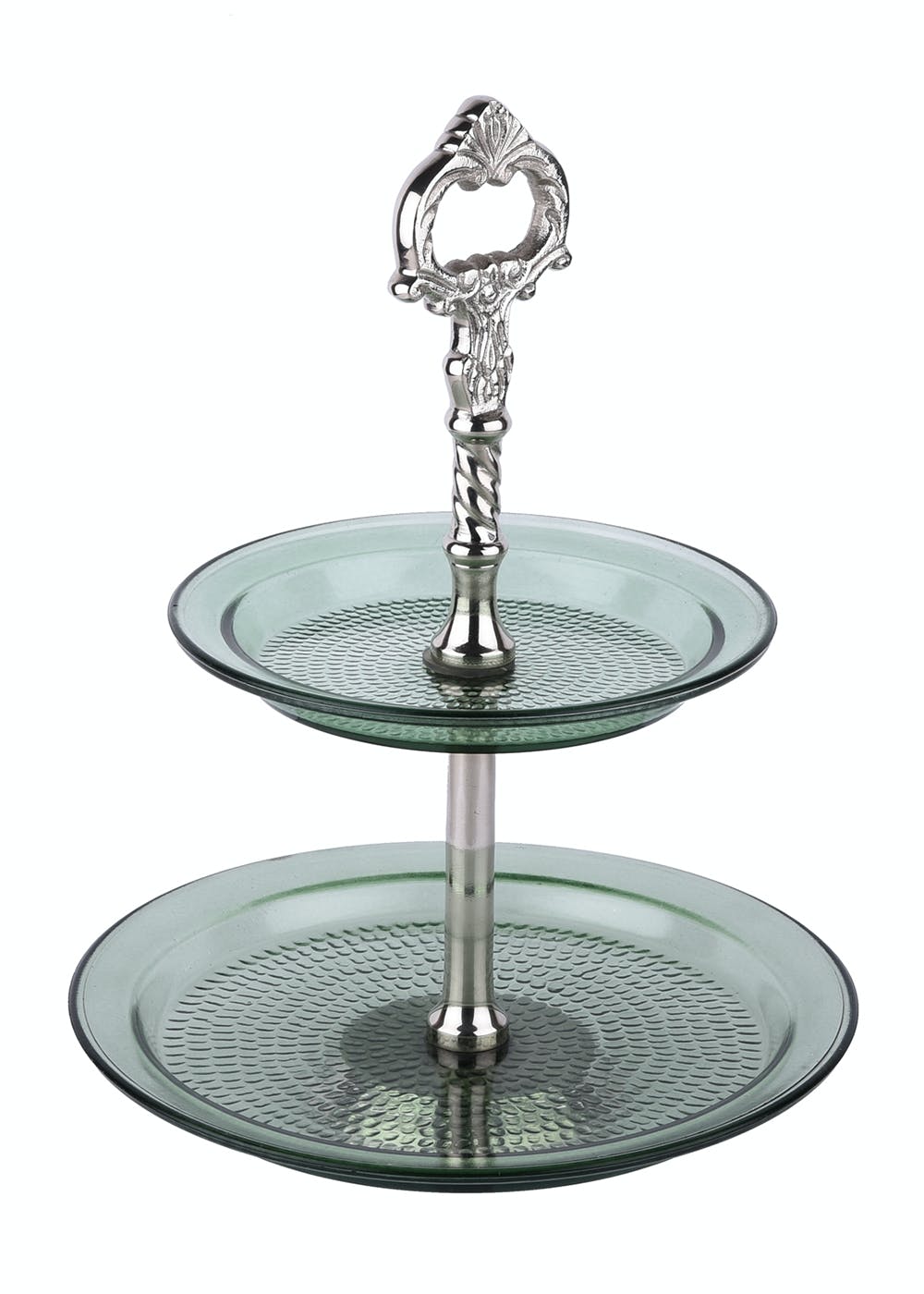 2-Tier Glass Cake Stand In Green