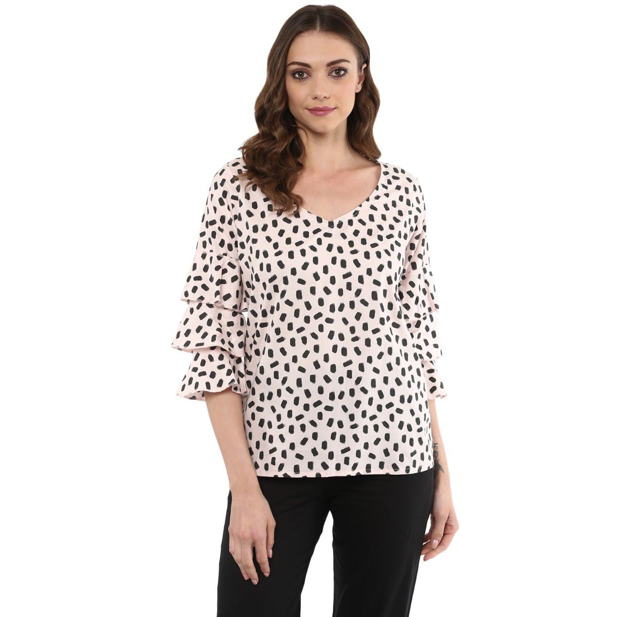 Get Brush Stroke Print Layered Sleeves Top at ₹ 599 | LBB Shop