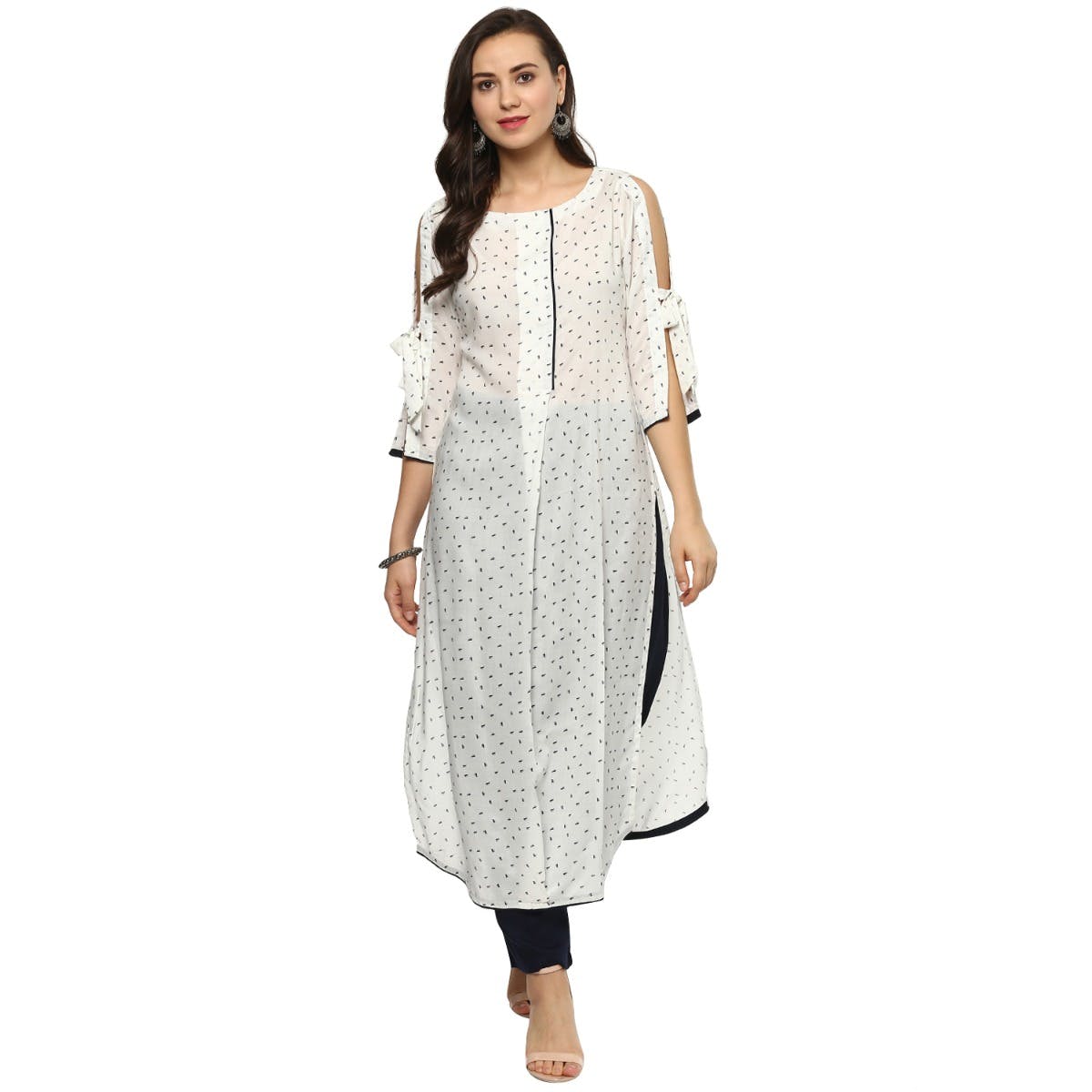 Get Abstract Print Cold Shoulder Sheer Kurta at ₹ 899 | LBB Shop