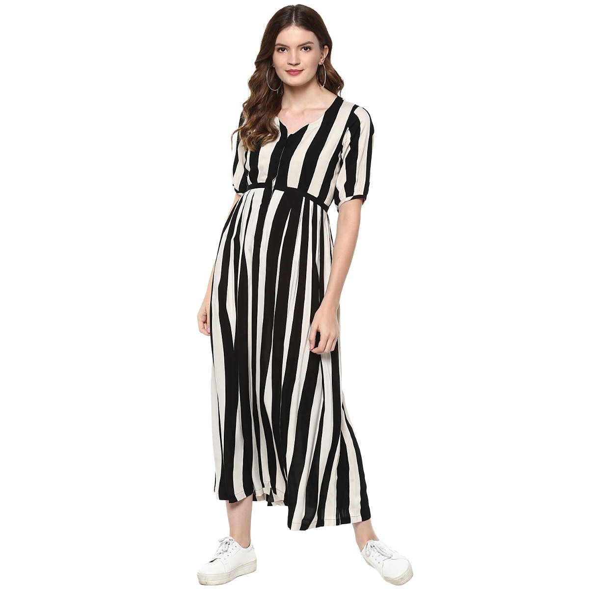 vertical striped midi dress