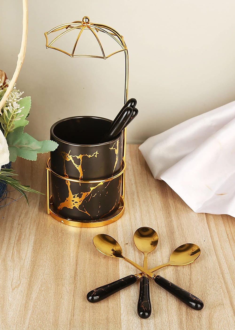 Get Stainless Steel Spoon Holder with 6 pcs Spoon at ₹ 1485 LBB Shop