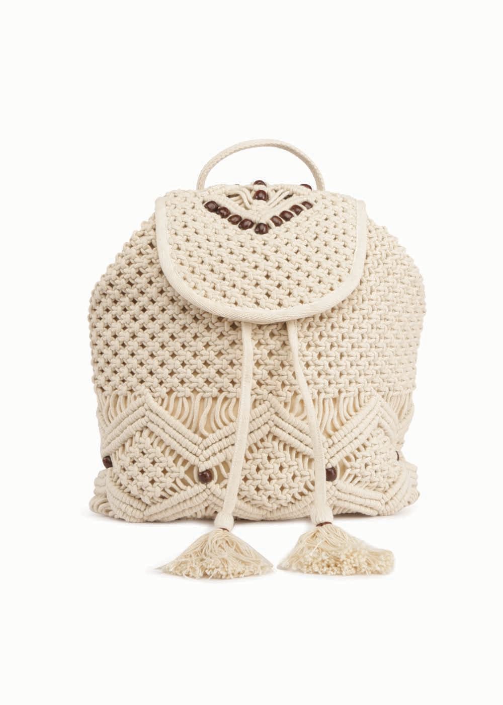 Get Beaded White Macrame Backpack at 974 LBB Shop