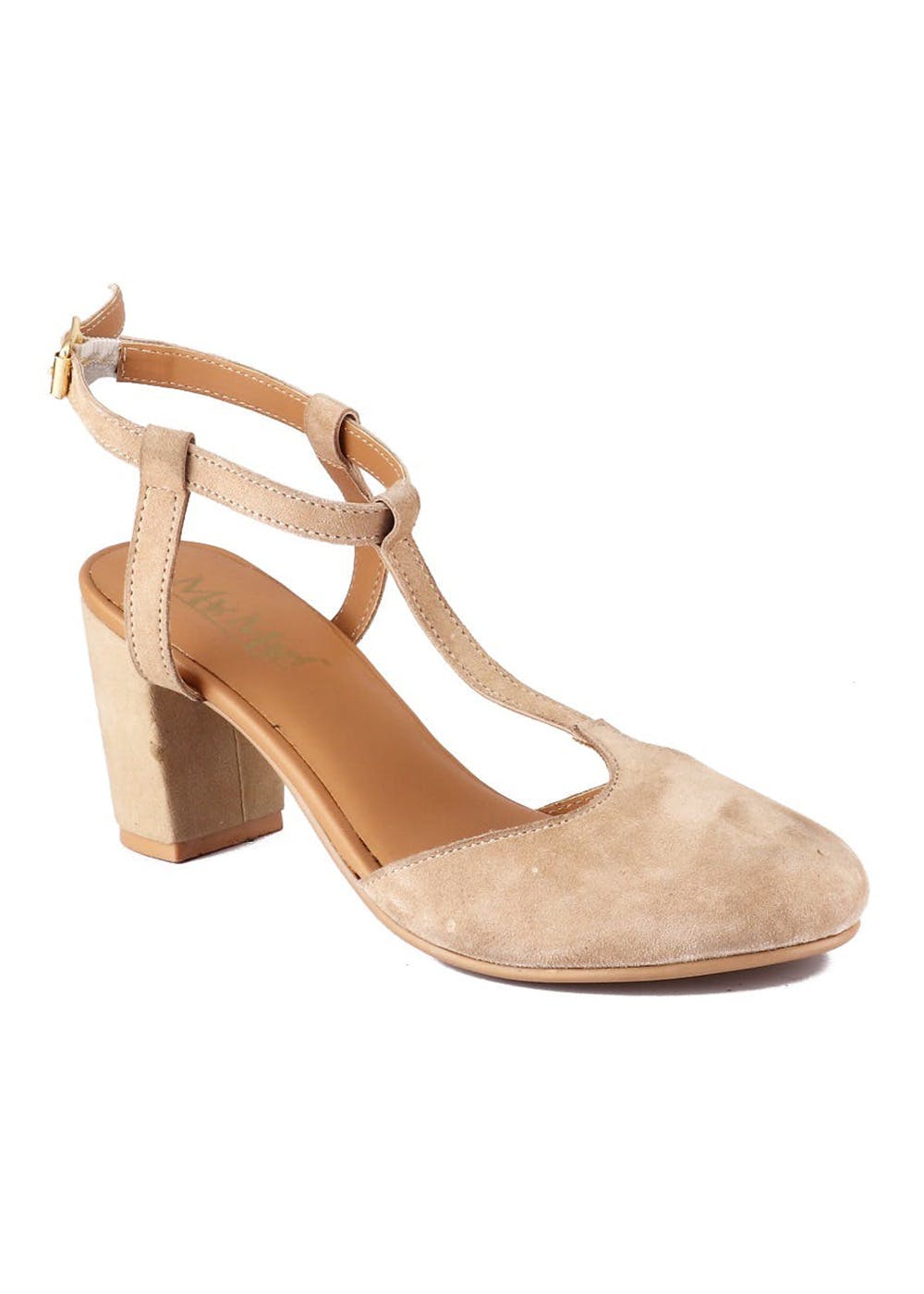 Beige t strap online heels