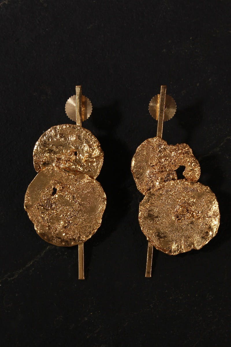 Gold-Plated Textured Disc & Line Earrings