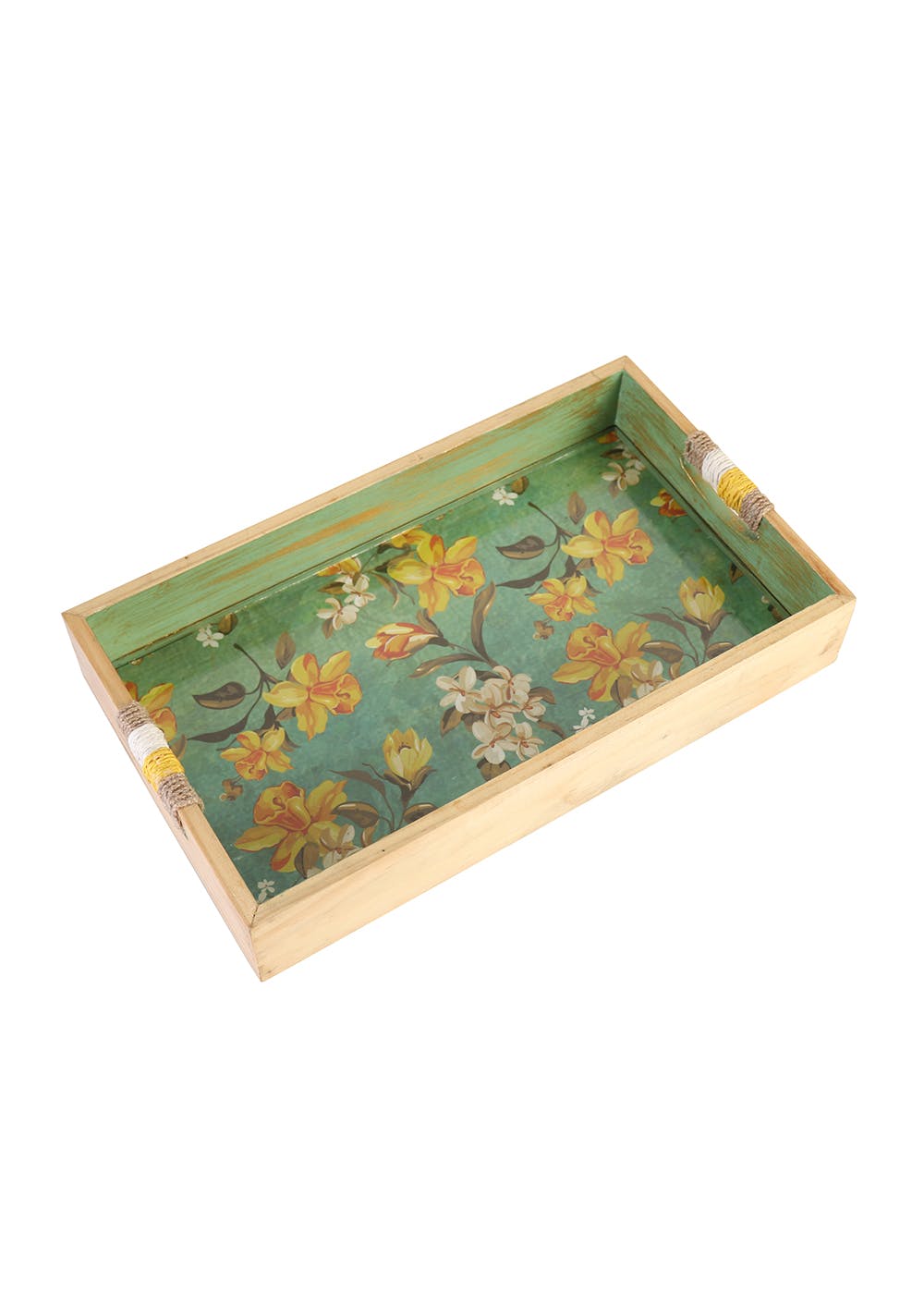 Get Yellow Flowers Printed Wooden Tray at ₹ 1199 LBB Shop