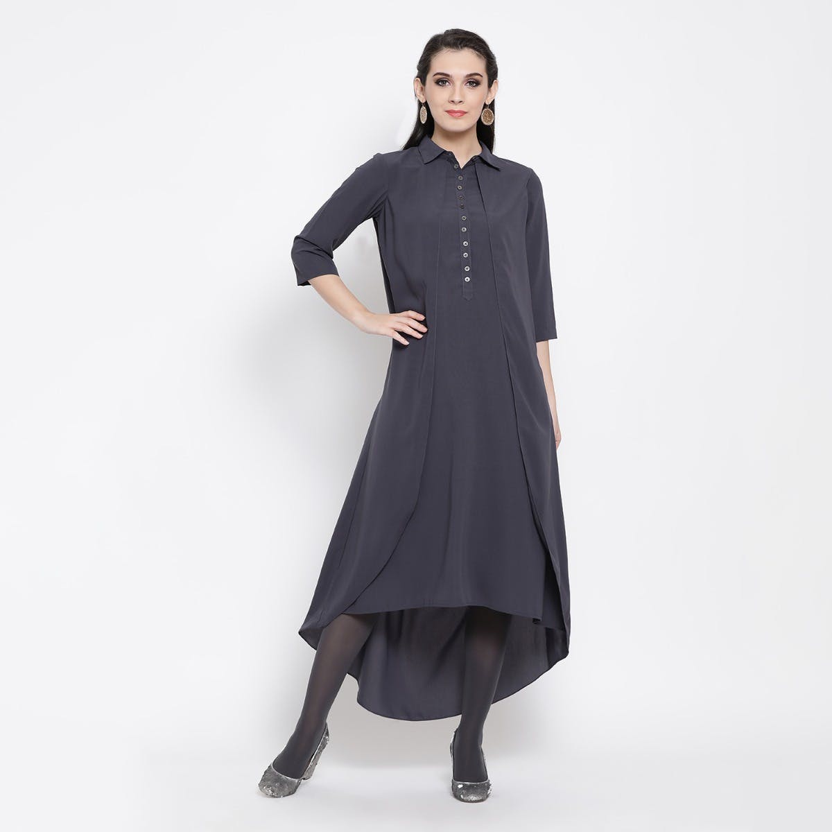 Assymetrical Layered High Low Dress - Black