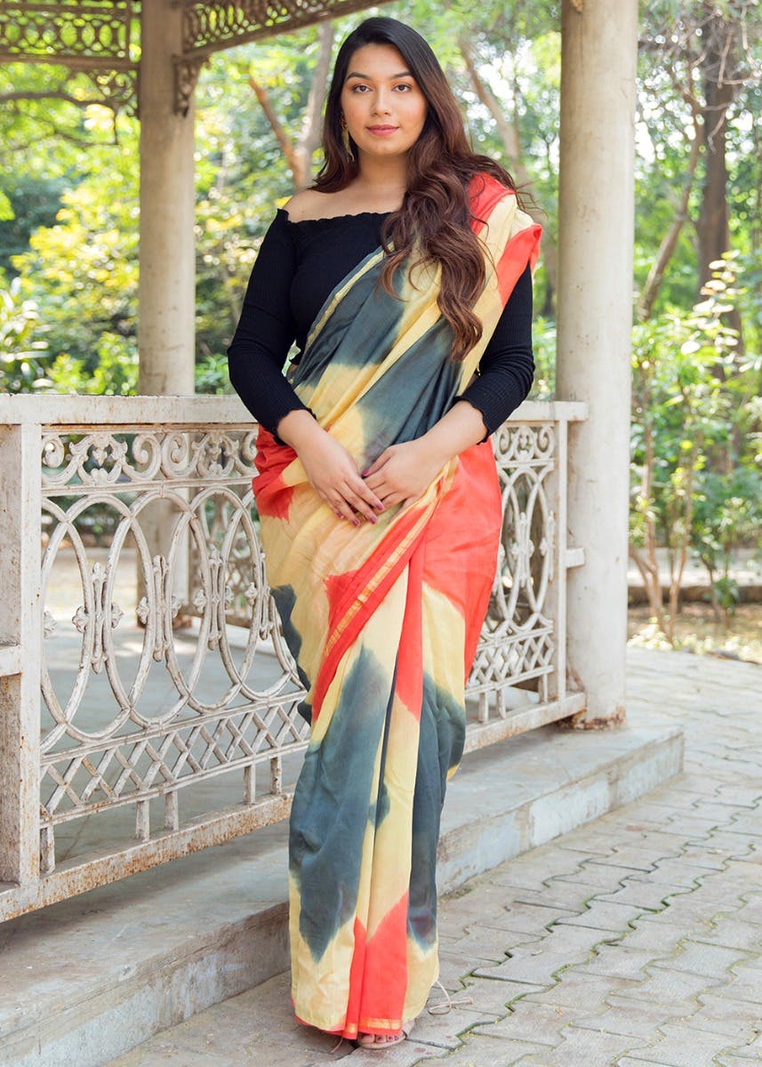 Handblock Multicoloured Silk Woven Saree