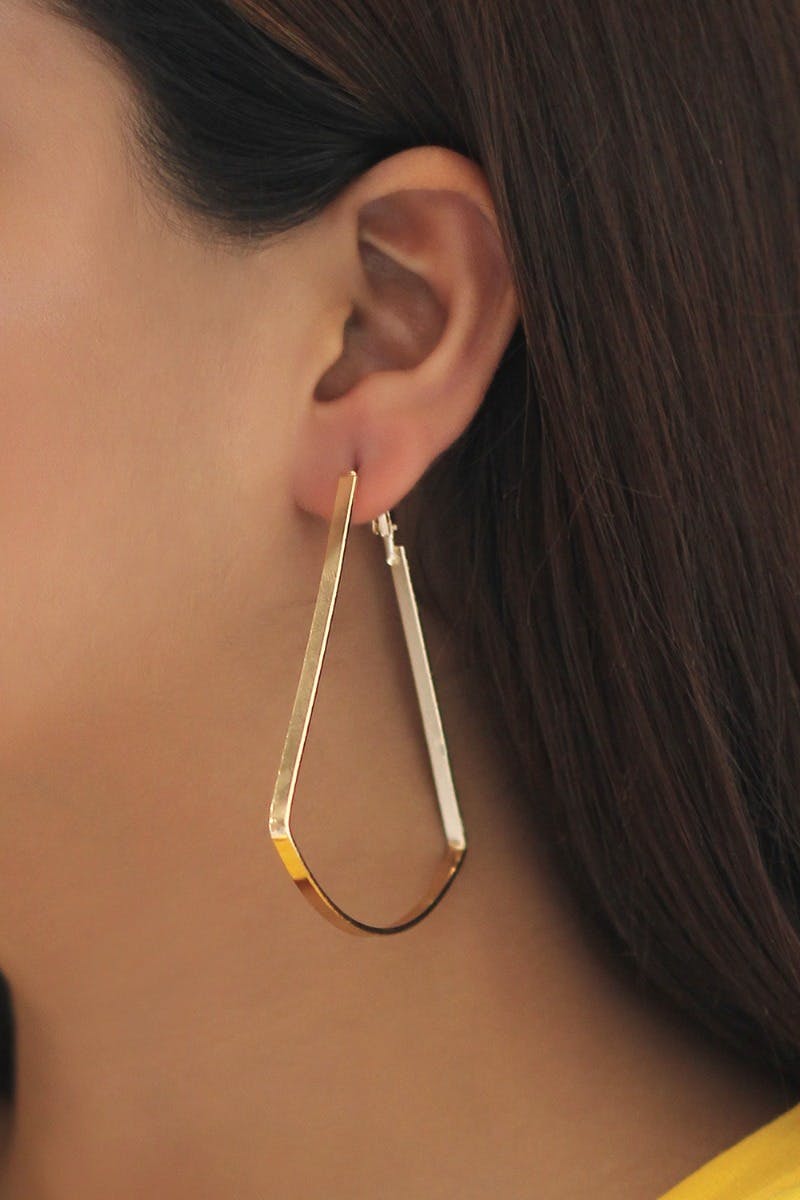 9ct Yellow & White Gold 3 Strand Triangle Hoop Earrings