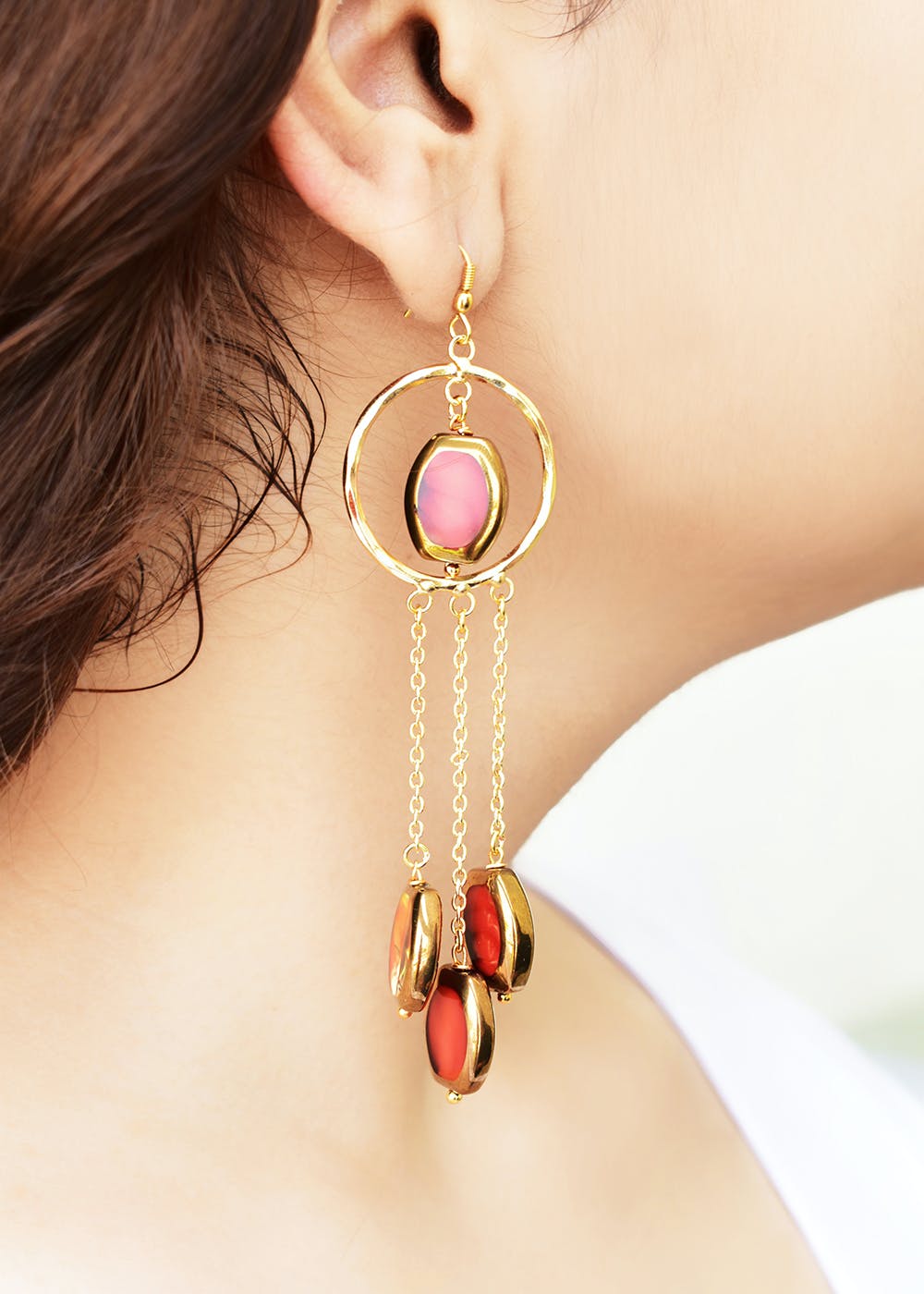 Gold Red Coral Dangle Earrings Filigree | Jovon Venice