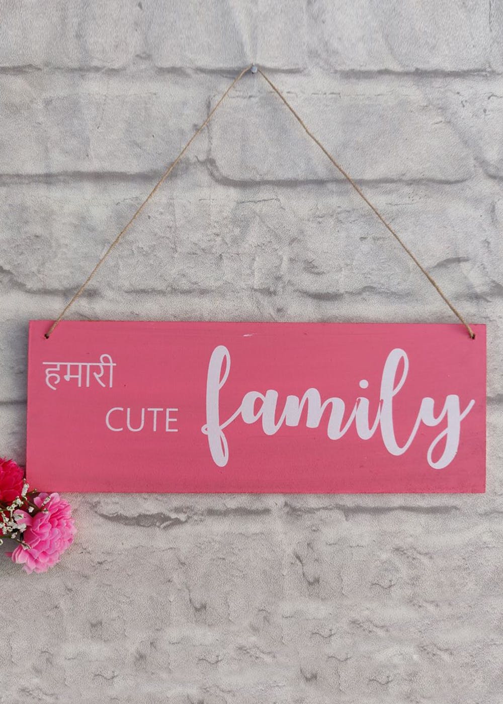 Get 'Cute Family' Pink Wooden Wall Hanging (11x4 inches) at ₹ 314 ...