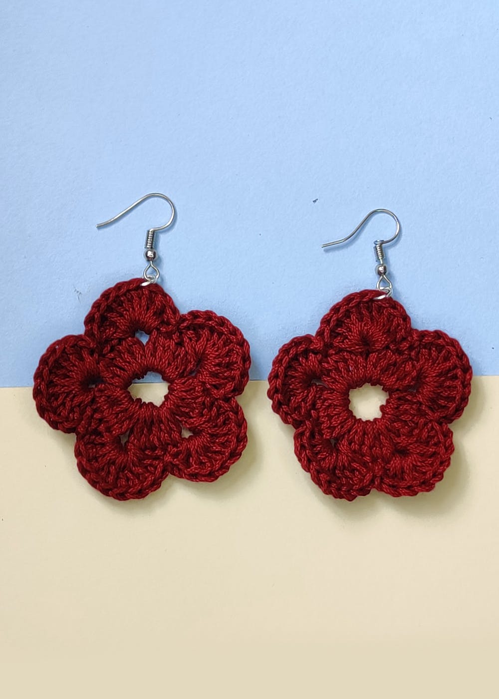 Merlot Flower Crochet Earrings