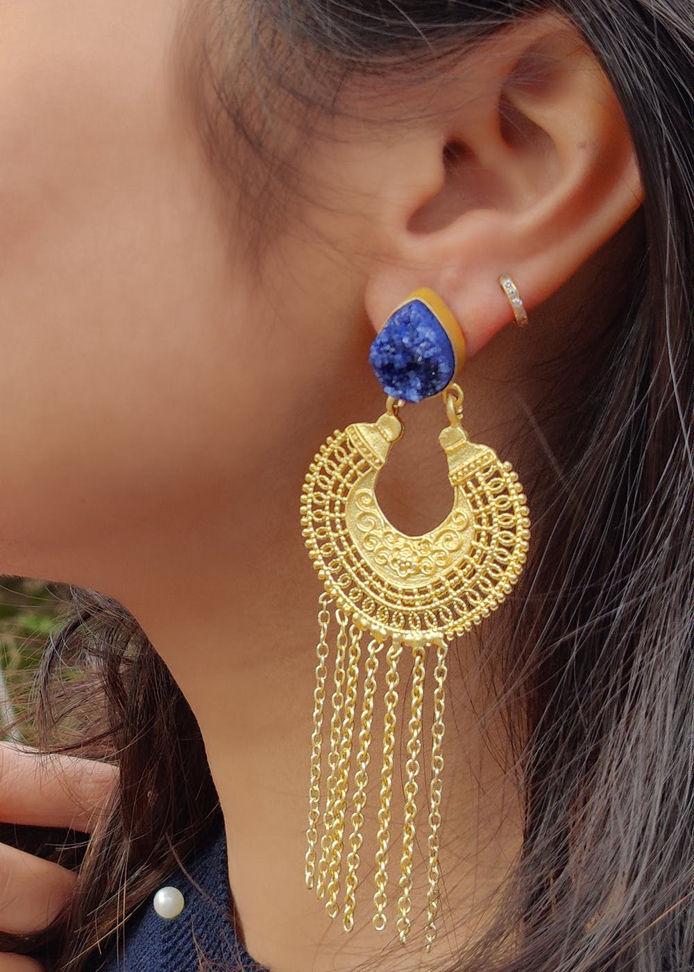 Sugar Kissed Stone Detail Gold Chandbali Tassel Earrings