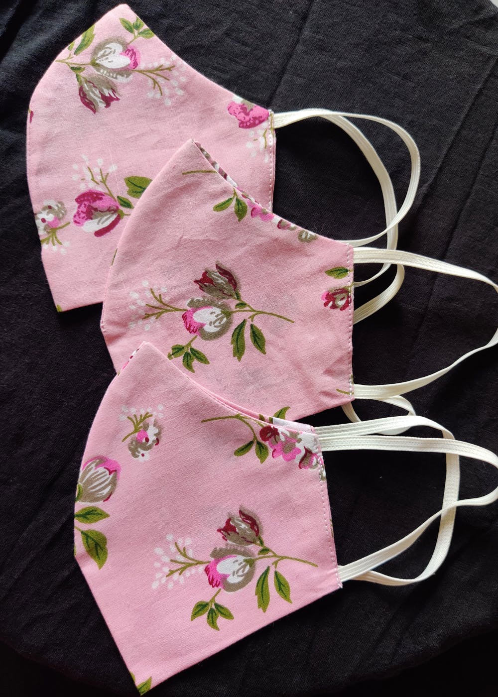 Pack of 3: Pink Floral Print Double Layered Cotton Reusable Masks