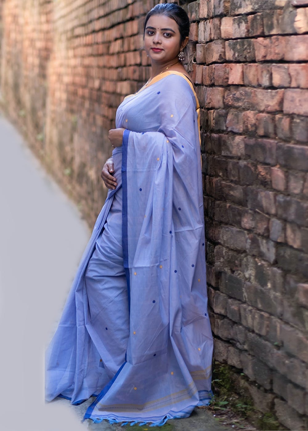 Two Tone Trim Detail Blue Handwoven Begumpuri Saree