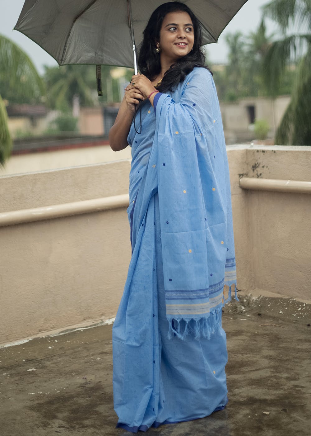 Blue Handwoven Begumpuri Saree