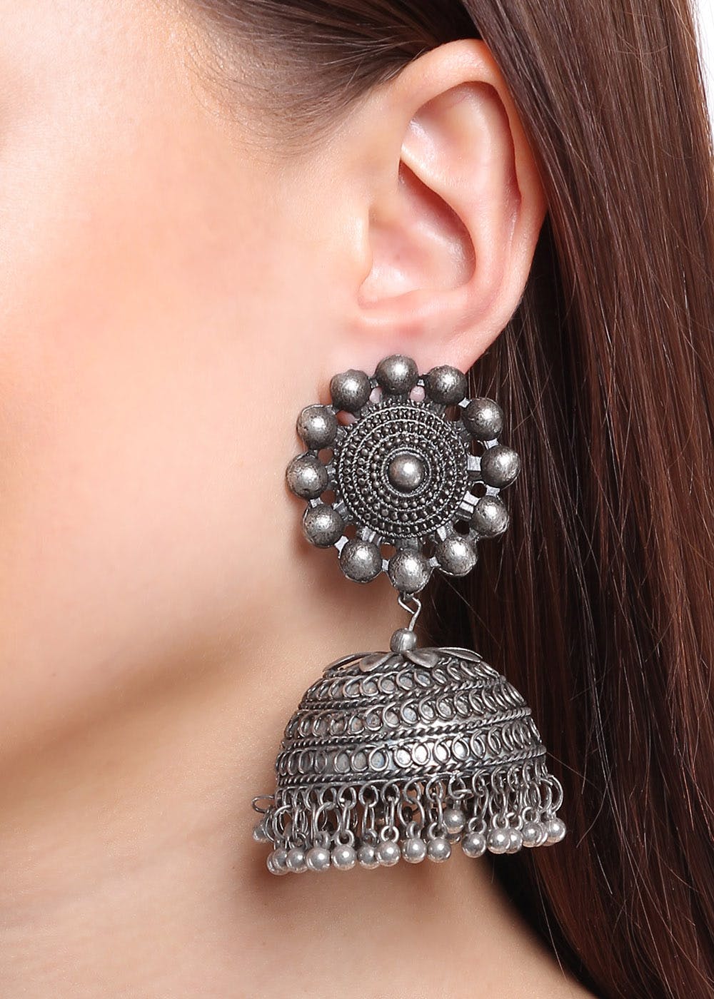 Silver Oxidised Red Stone Choker Earrings Necklace Set  Beatnik