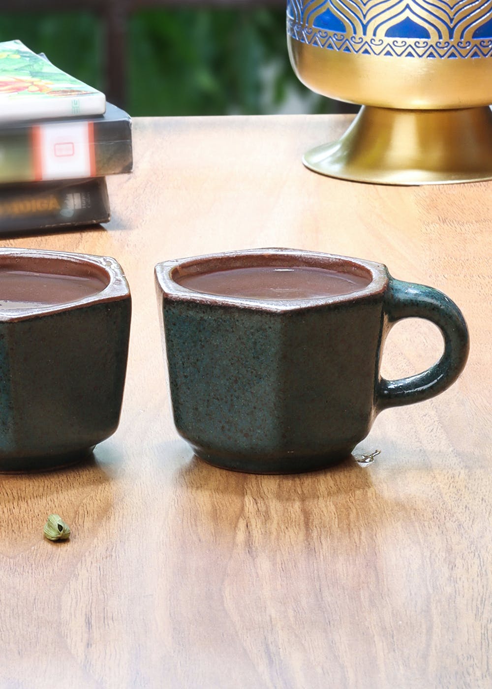 Studio Pottery Bottle Green Hexagon Shaped Cups From Pondicherry