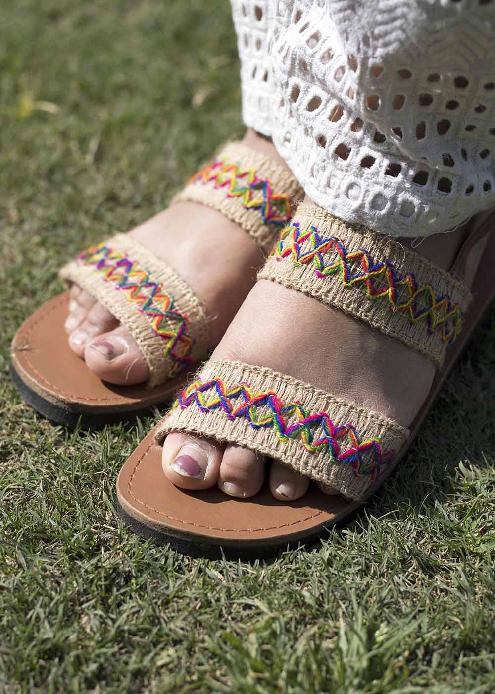 Diamond Embroidered Jute Sandals