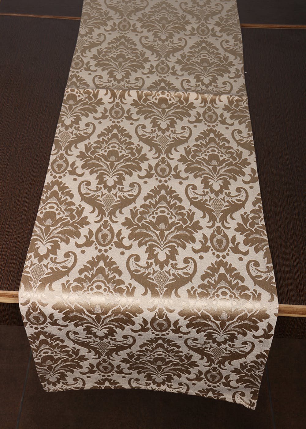 Cotton Jacquard Self Design Damask Gold Table Runner 6 Seater (13x84 inches)