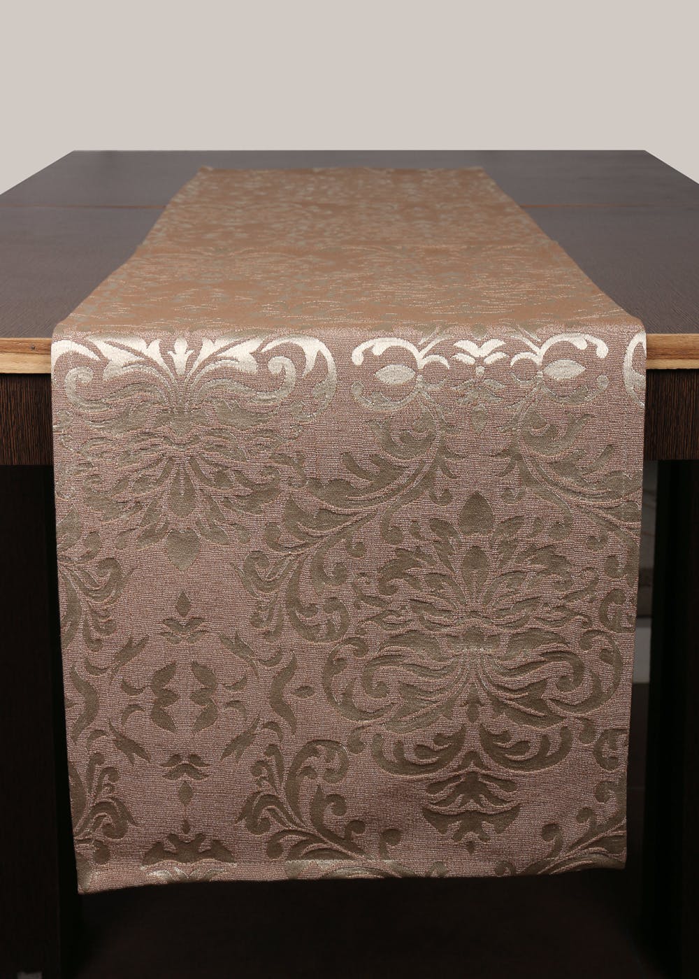 Cotton Jacquard Self Design Damask Table Runner 6 Seater (13x84 inches) - Brown