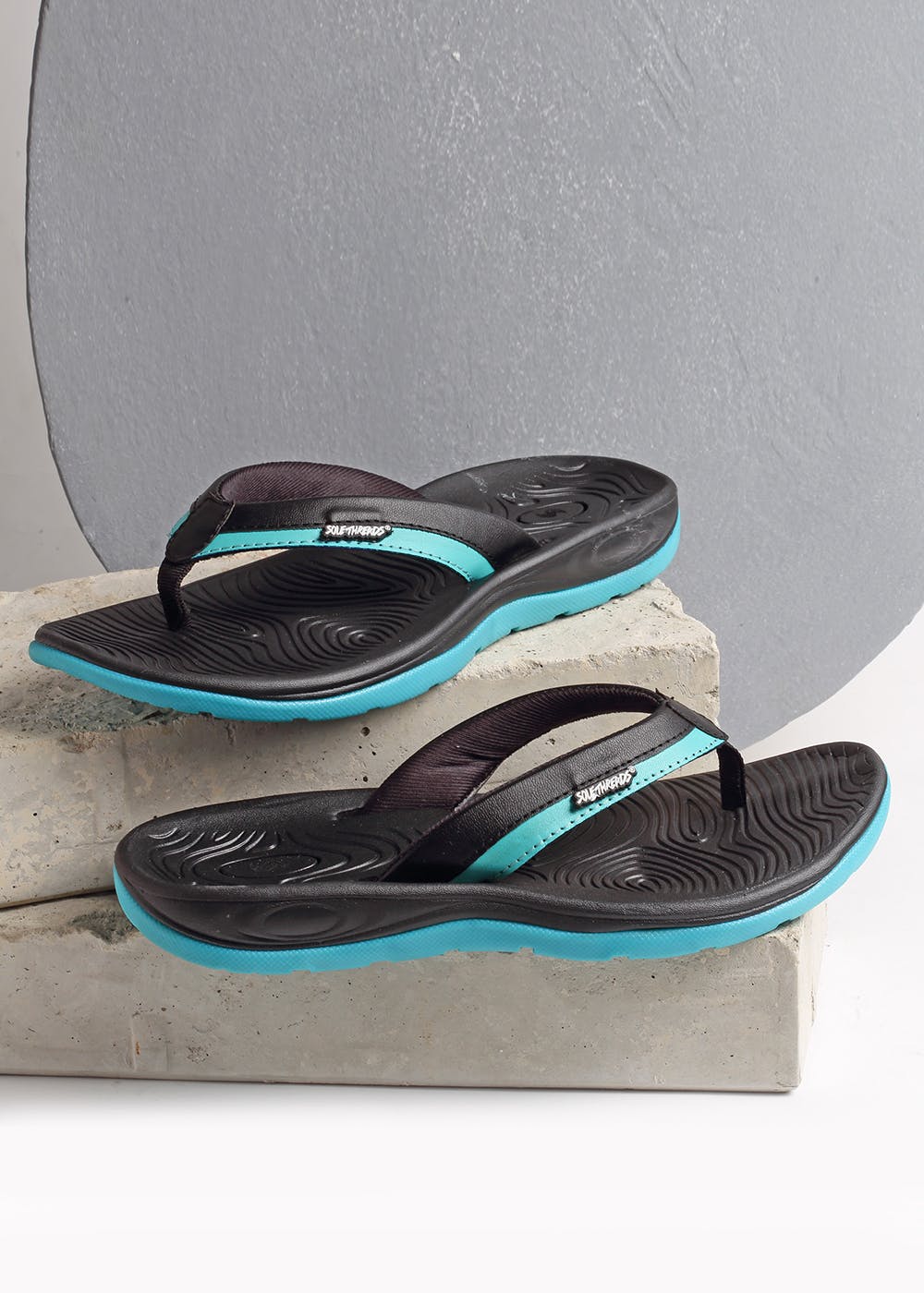 Black Blue Strappy Flip Flops