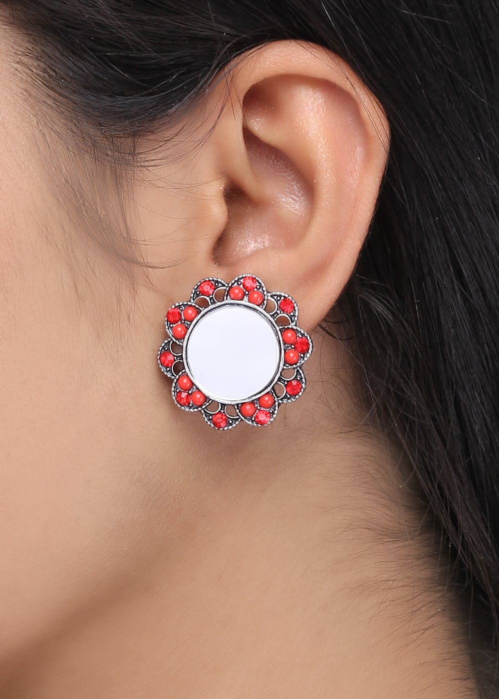 Get Flower Beaded Mirror Studs at ₹ 550 LBB Shop