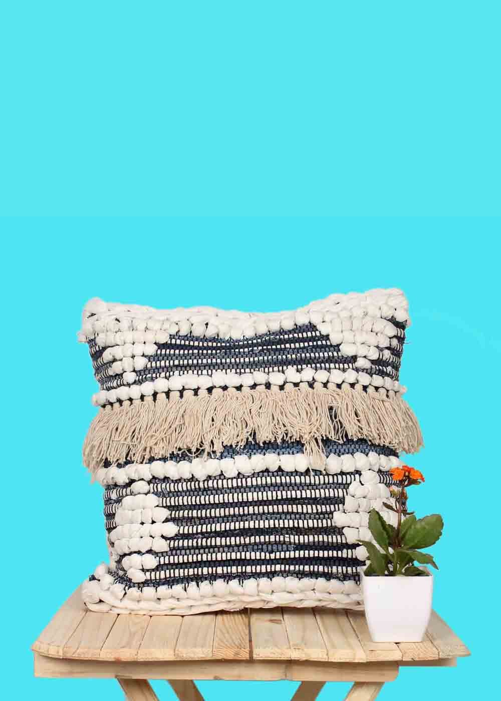Thread Embellished & Tassel Detail Black Cushion Cover