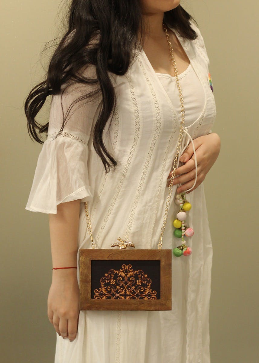 Digital Printed Wooden Rectangle Clutch